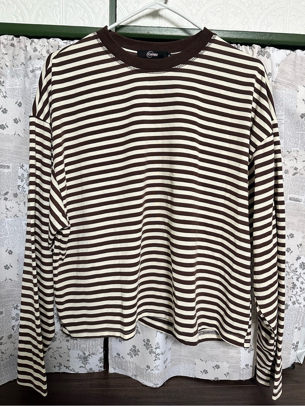 NWT Brown and Cream Striped Long-Sleeve Shirt